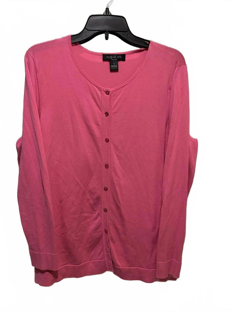 August Silk Woman Pink Button-Up Silk Blend Sweater Cardigan Size 1X